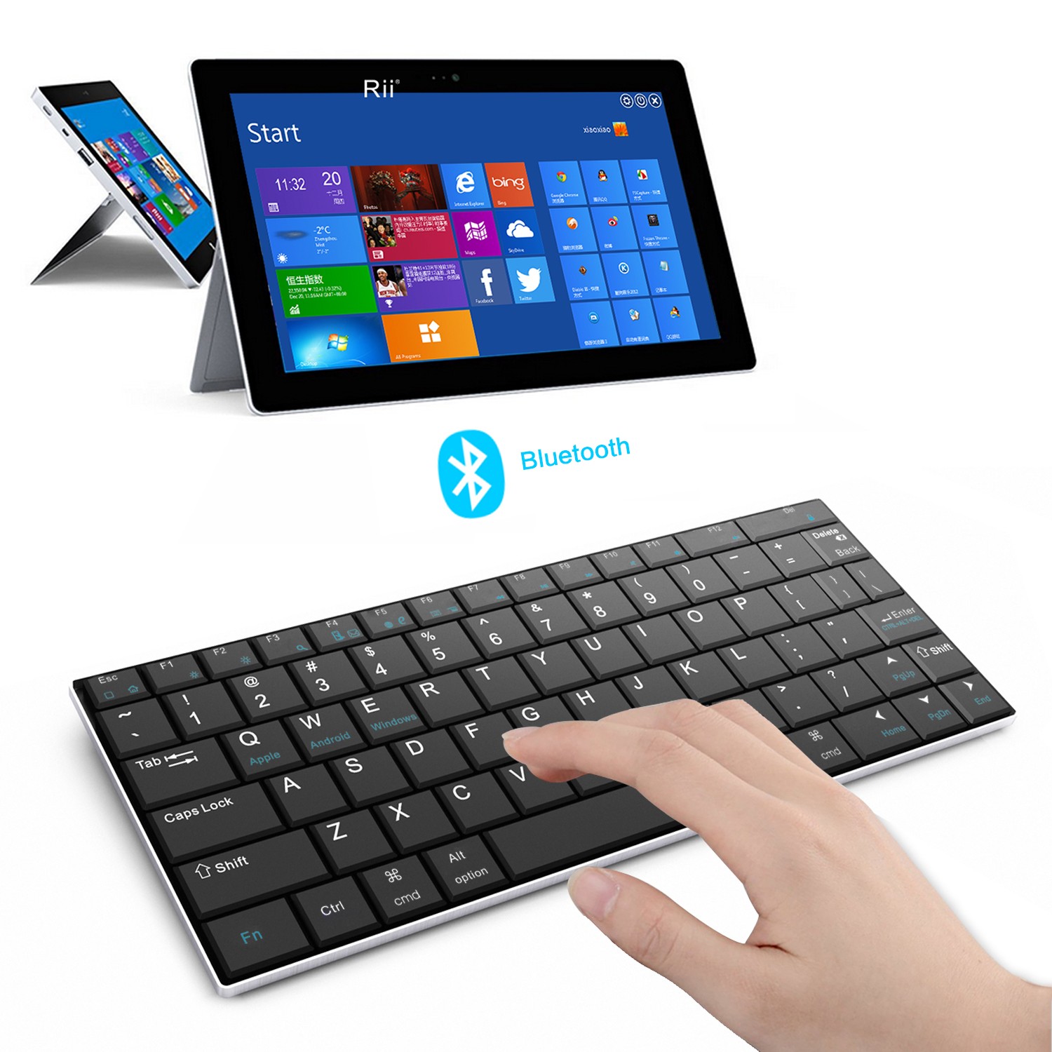 Mini tastatura bluetooth Rii ultra slim 5.8 mm Alb - imagine 14
